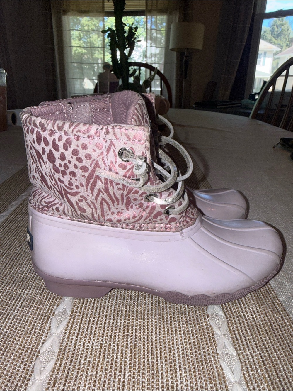 Sperry Pink Patterned Lace-Up Waterproof Duck Boots